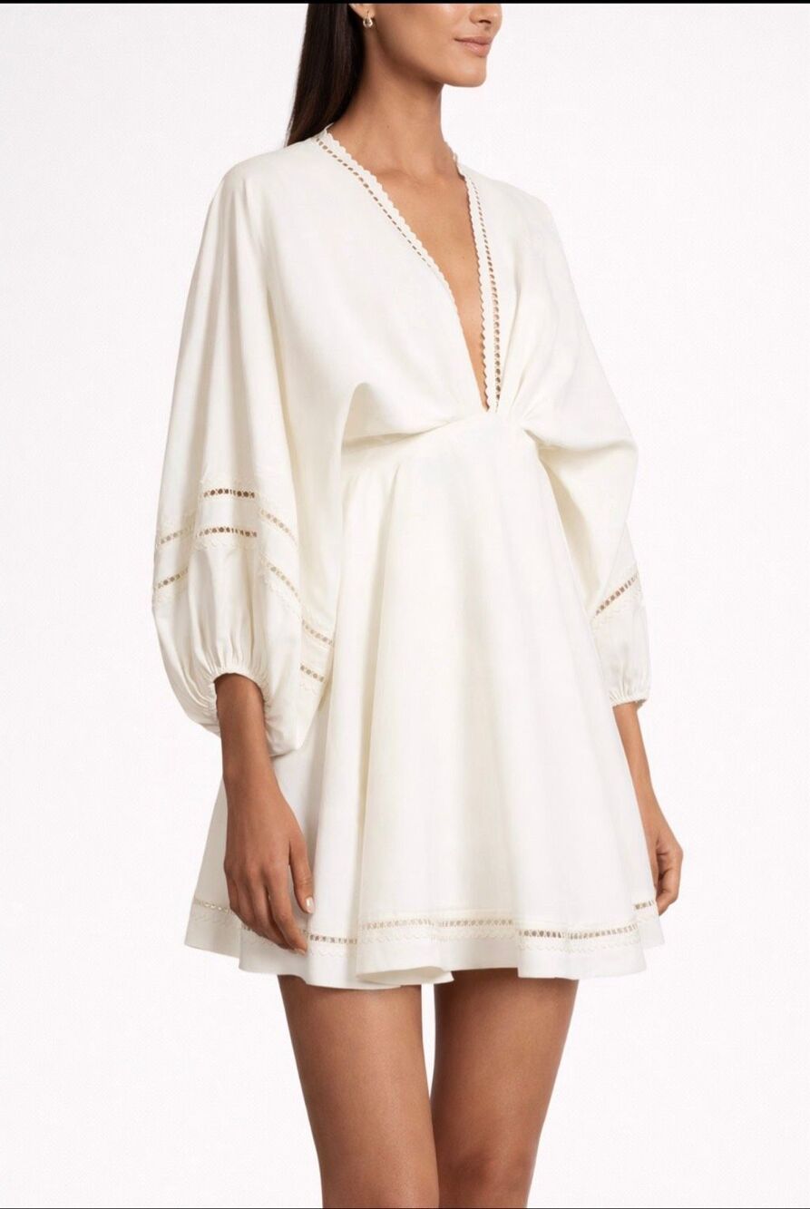 NWT Sachin + Babi Caden Ivory Babydoll Mini Dress Balloon Sleeve Bridal Large